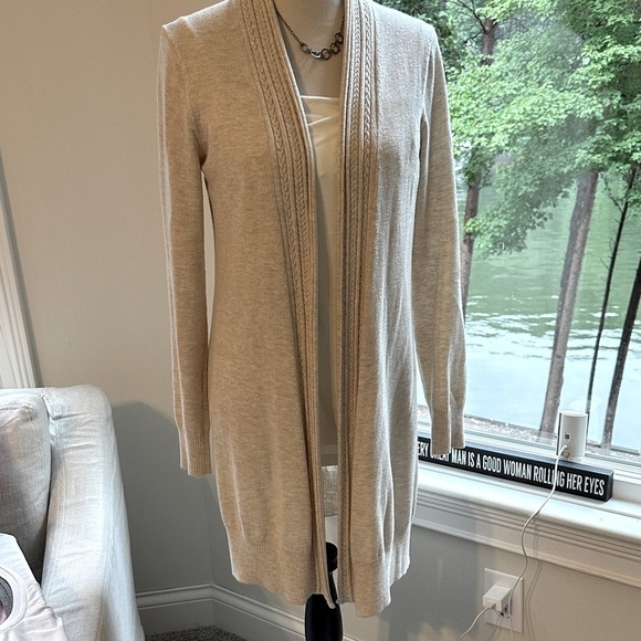 The White Company Sweaters - The White Company Oatmeal Merino/Cotton Long Open Cardigan, Medium, VGUC